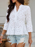 Devine Half Button Flounce Sleeve Peplum Blouse - Hovatok