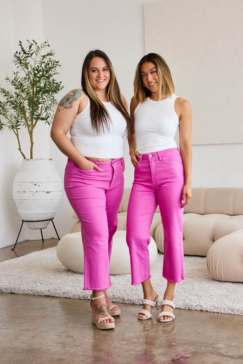 RFM Crop Chloe Full Size Tummy Control High Waist Raw Hem Jeans - Hovatok