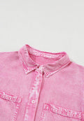 Collared Neck Button Down Mini Denim Dress - Hovatok