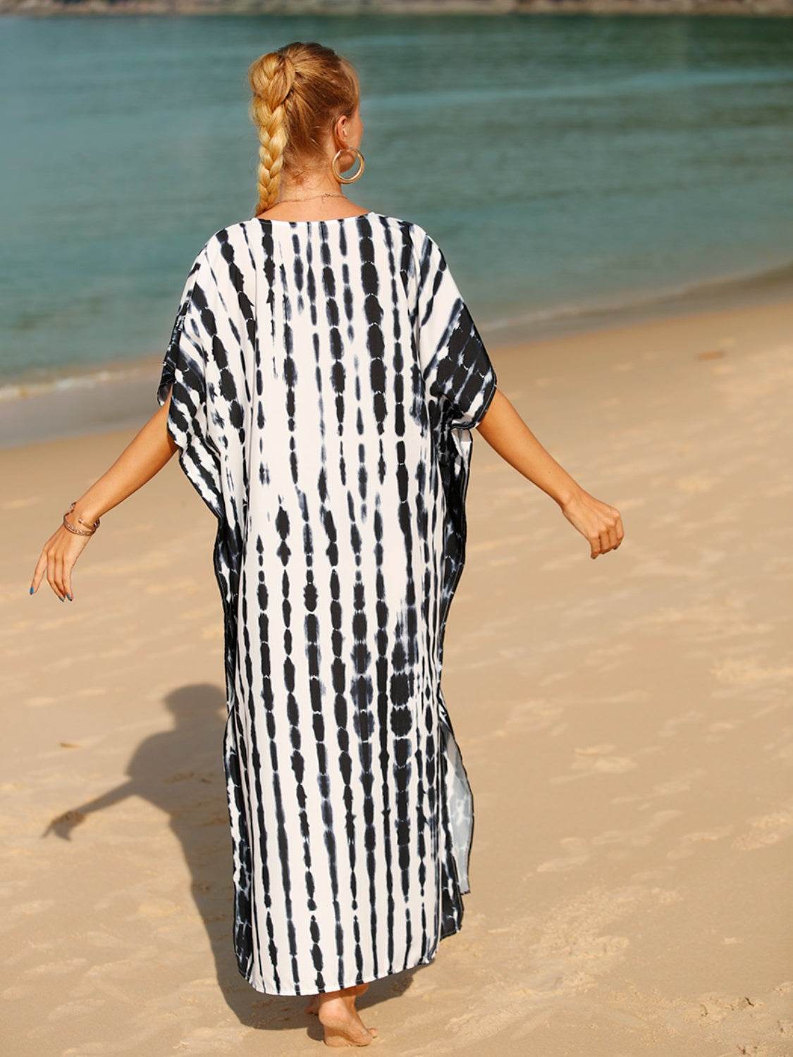 Tie-Dye V-Neck Half Sleeve Cover-Up - Hovatok