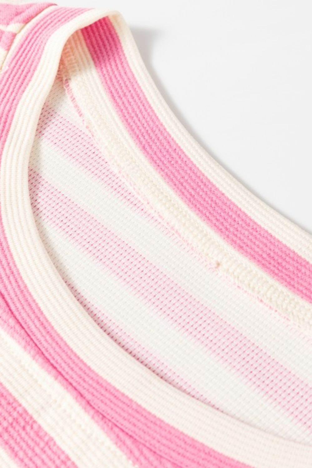 Striped Round Neck T-Shirt and Drawstring Shorts Set - Hovatok