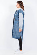American Bazi Contrast Longline Hooded Denim Jacket - Hovatok