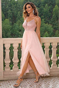Spaghetti Strap Slit Mesh Dress - Hovatok