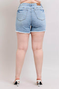 Judy Blue Full Size Tummy Control Raw Hem Denim Shorts Plus Size - Hovatok