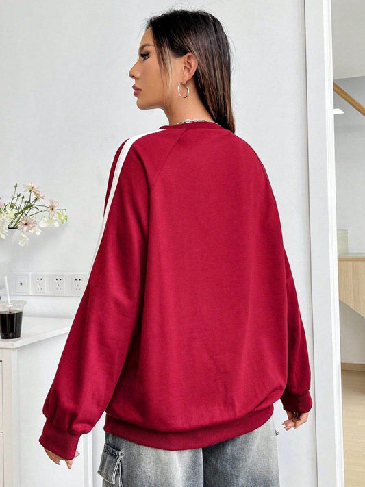 Letter Graphic Round Neck Long Sleeve Sweatshirt - Hovatok