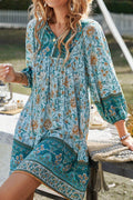 Devine Printed Tie Neck Mini Dress - Hovatok