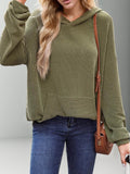 Double Take Textured Kangaroo Pocket Long Sleeve Hoodie - Hovatok