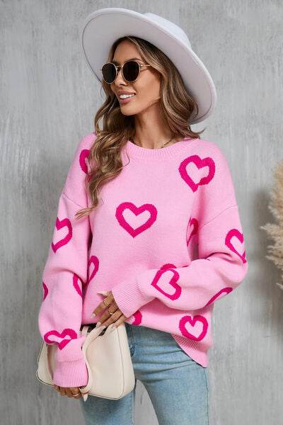 Angel Wings Heart Round Neck Dropped Shoulder Long Sleeve Sweater - Hovatok