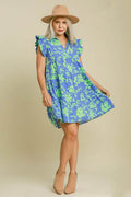 Umgee Full Size Floral Print Ruffle Cap Sleeve Tiered Dress Plus Size - Hovatok