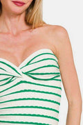 Zenana Twisted Sweetheart Neck Striped Tube Top - Hovatok