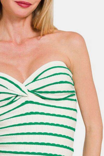 Zenana Twisted Sweetheart Neck Striped Tube Top - Hovatok