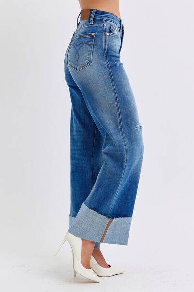 Judy Blue Full Size Distressed High Waist Wide Leg Jeans - Hovatok