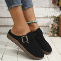 Suede Round Toe Buckle Slip-Ons - Hovatok