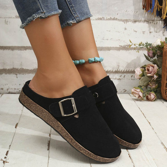 Suede Round Toe Buckle Slip-Ons - Hovatok