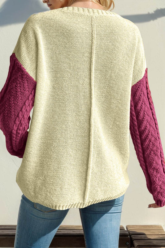 Double Take Full Size Color Block Drop Shoulder Sweater - Hovatok