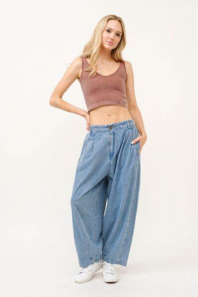 And The Why Elastic Back Pleated Baggy Jeans - Hovatok