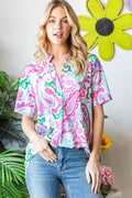 Heimish Full Size Paisley Print Short Sleeve Top - Hovatok