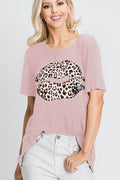 Heimish Full Size Leopard Lip Round Neck Short Sleeve T-Shirt Plus Size - Hovatok