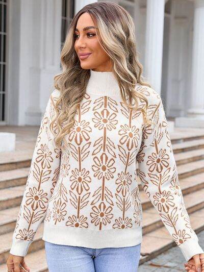 Angel Wings Flower Turtleneck Long Sleeve Sweater - Hovatok