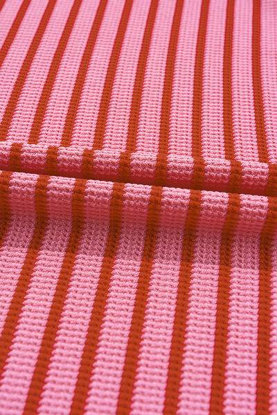 Contrast Striped Round Neck Short Sleeve T-Shirt - Hovatok