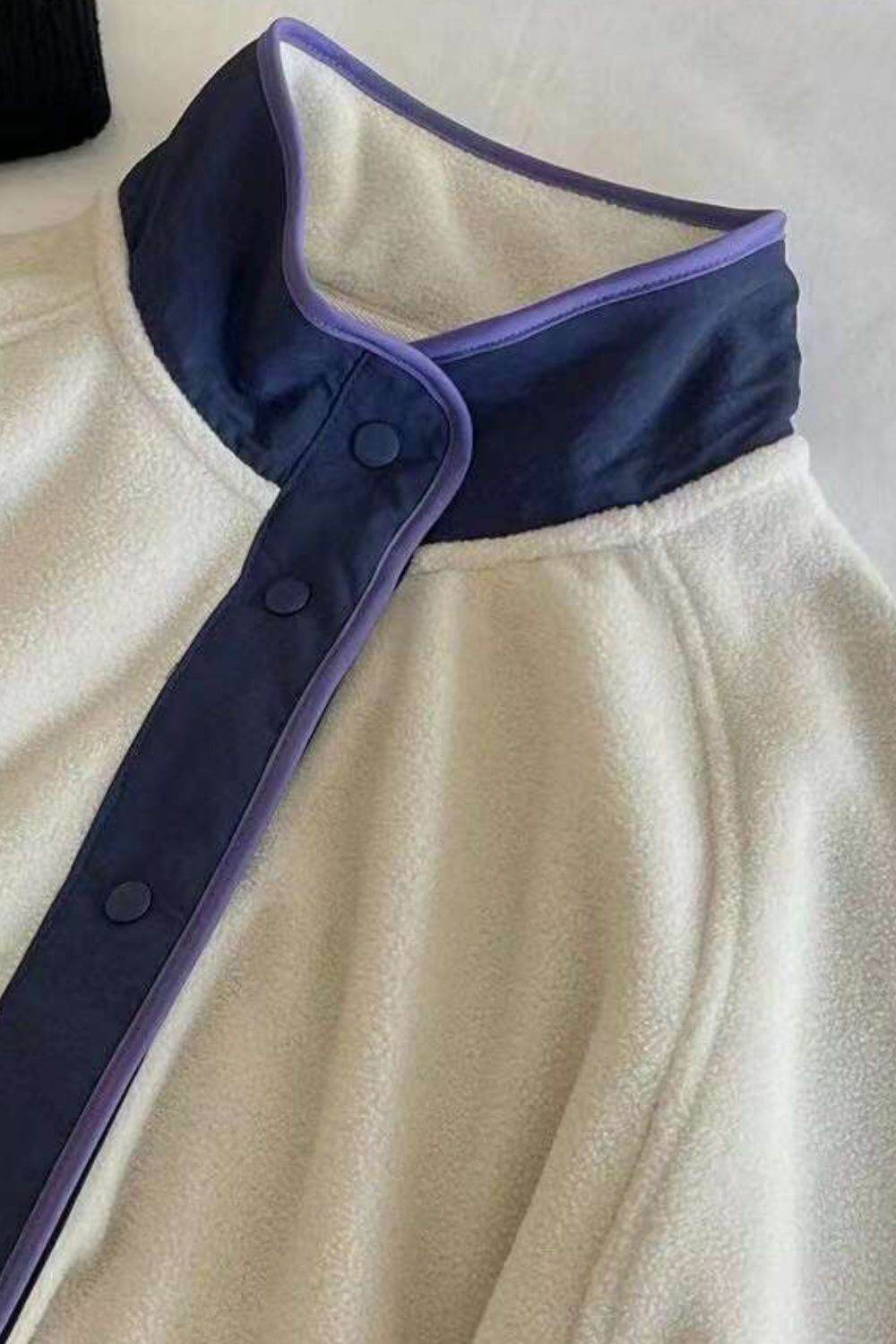 Double Take Snap Down Contrast Fleece Jacket with Pockets - Hovatok