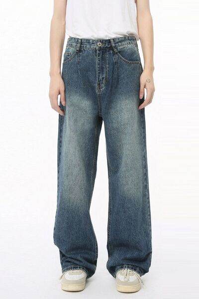 Mid Rise Wide Leg Jeans with Pockets - Hovatok