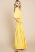 Culture Code Backless Plunge Half Sleeve Tiered Dress - Hovatok