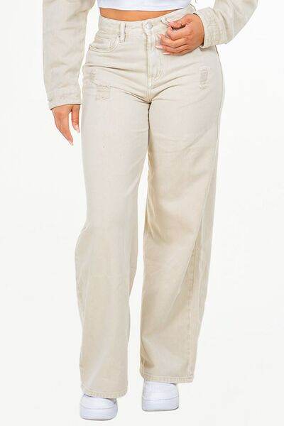 American Bazi High Waist Distressed Wide Leg Jeans - Hovatok