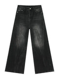 Washed Lightning Pattern Wide Leg Jeans - Hovatok