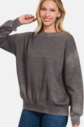 Zenana Full Size Acid Wash Fleece Long Sleeve Sweatshirt - Hovatok