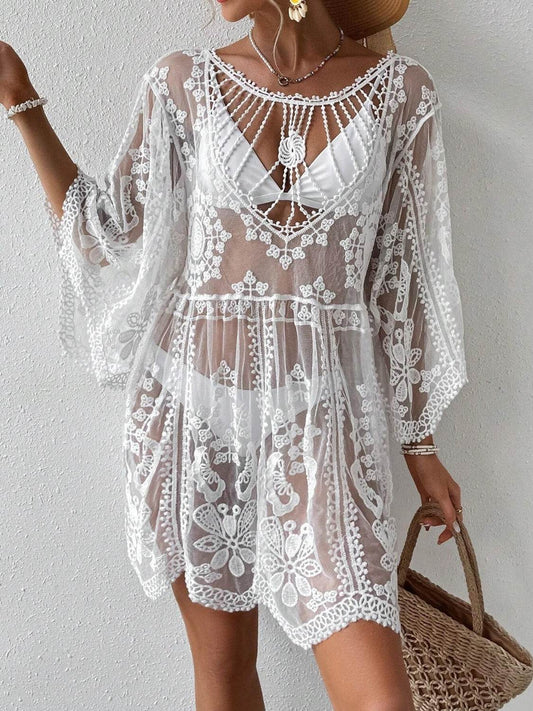 Lace Round Neck Cover-Up - Hovatok