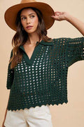 Annie Wear Openwork Johnny Collar Knit Cover Up - Hovatok