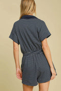 Umgee Full Size Half Zip Striped Romper Plus Size - Hovatok