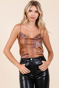 Mittoshop Paisley Patchwork Print Satin Cowl Neck Crop Cami - Hovatok