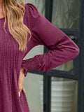 Smocked Round Neck Lantern Sleeve Blouse - Hovatok
