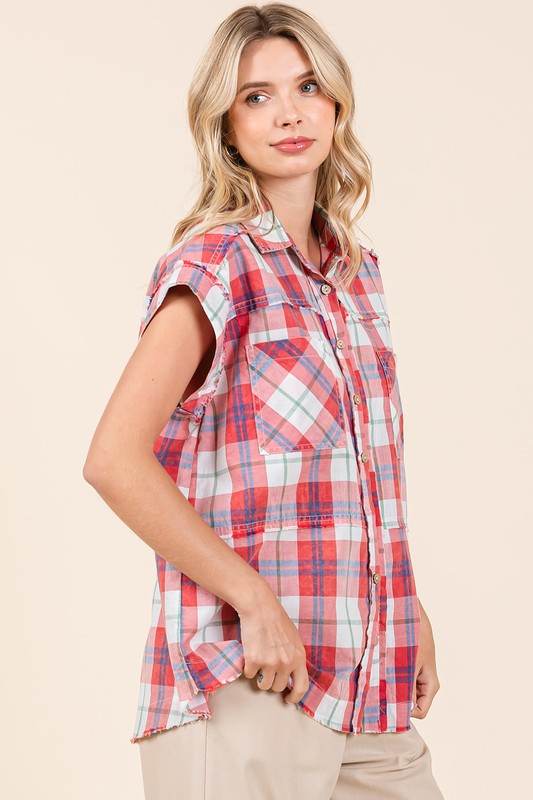 Mittoshop Mineral Wash Plaid Button Down Shirt - Hovatok