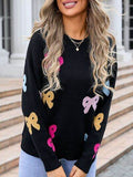 Angel Wings Bow Graphic Round Neck Long Sleeve Sweater - Hovatok