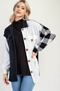 Celeste Full Size Plaid Contrast Button Up Shacket - Hovatok