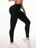 Letter Printed High Waist Active Leggings - Hovatok