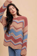 Annie Wear Multi Color Zig-Zag Round Neck Sweater - Hovatok