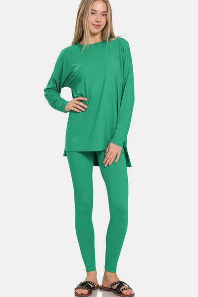 Zenana Full Size Brushed Microfiber Top and Leggings Lounge Set - Hovatok