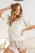 BiBi Tassel Detail Textured Square Neck Sweater - Hovatok
