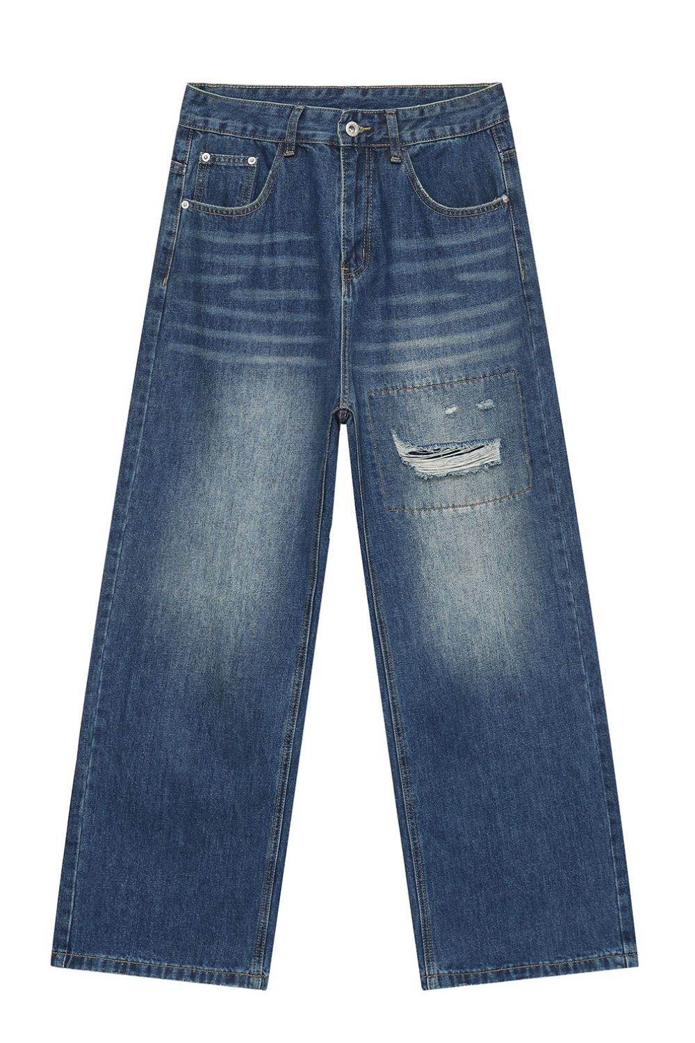 Men's Distressed Applique Straight Jeans - Hovatok