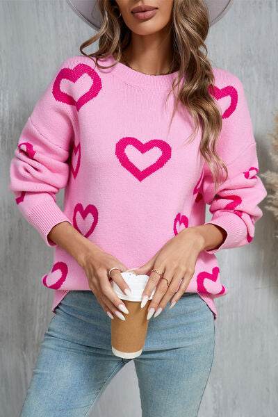 Angel Wings Heart Round Neck Dropped Shoulder Long Sleeve Sweater - Hovatok