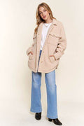 And The Why Teddy Sherpa Button Down Curved Hem Shacket - Hovatok