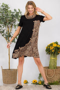 Celeste Full Size Decor Button Leopard Short Sleeve Dress Plus Size - Hovatok