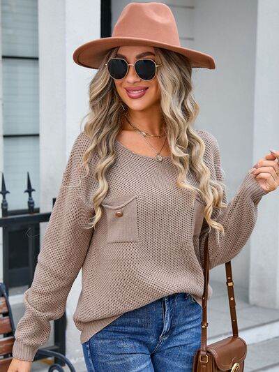 Angel Wings Decor Button Drop Shoulder Knit Top - Hovatok