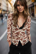 Oh Full Size Animal Print Button Down Plunge Top - Hovatok