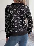 Heart Pattern V-Neck Long Sleeve Sweater - Hovatok