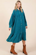 Mittoshop Mineral Wash Cotton Gauze Ruffle Midi Shirt Dress - Hovatok